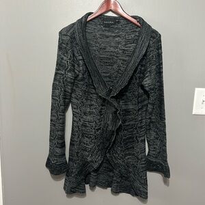 Brittany Black Open Cardigan Tunic Sweater Marled Gray/Black Ruffle XL EUC!!